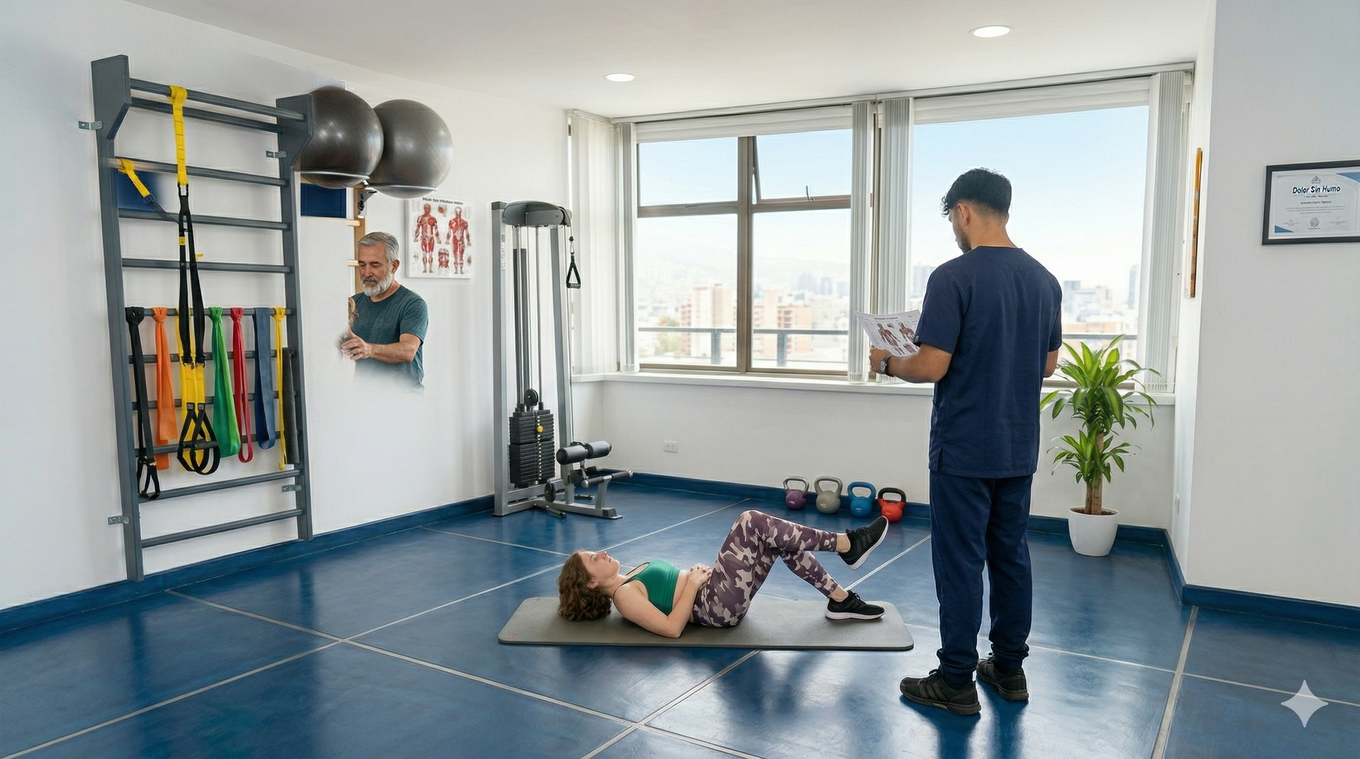 Equipo de fisioterapia Dolor Sin Humo atendiendo a un paciente en Bogotá